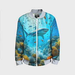 Бомбер детский Белая акула в коралловом рифе, цвет: 3D-серый