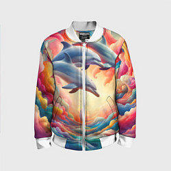 Бомбер детский Три небесных дельфина - нейроарт фантазия, цвет: 3D-белый