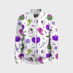 Бомбер детский Halloween purple pumpkin pattern, цвет: 3D-белый