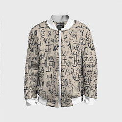 Бомбер детский Иероглифы маори, цвет: 3D-белый