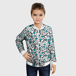 Бомбер детский Мелкий синий белый мозаичный узор на черном, цвет: 3D-белый — фото 2