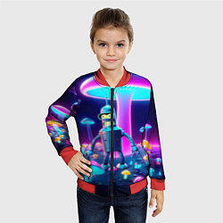 Бомбер детский Робот-сгибальщик Бендер на поляне неоновых грибов, цвет: 3D-красный — фото 2