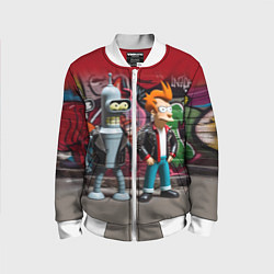 Бомбер детский Bender bending robot and Fry - ai art graffiti, цвет: 3D-белый