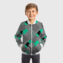 Бомбер детский Черно бирюзовая абстрактная геометрия пэчворк, цвет: 3D-белый — фото 2