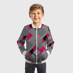 Бомбер детский Красно черная абстрактная геометрия пэчворк, цвет: 3D-белый — фото 2