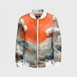 Бомбер детский Японский пейзаж абстракция, цвет: 3D-белый
