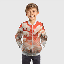 Бомбер детский Японские красные волны, цвет: 3D-белый — фото 2
