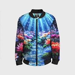 Бомбер детский Цветы на глубине освещённые лучами, цвет: 3D-черный