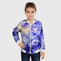 Бомбер детский Сине-сиреневый цветы на фоне облаков, цвет: 3D-белый — фото 2