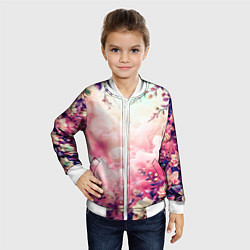 Бомбер детский Фантастический цветочный розовый с облаками, цвет: 3D-белый — фото 2