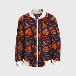 Бомбер детский Паттерн с символами праздника Хэллоуин, цвет: 3D-белый