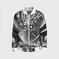 Бомбер детский Art skull in metropolis - ai art fantasy, цвет: 3D-белый