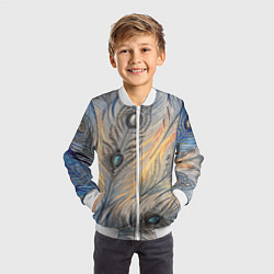 Бомбер детский Синие перья с самоцветами, цвет: 3D-белый — фото 2