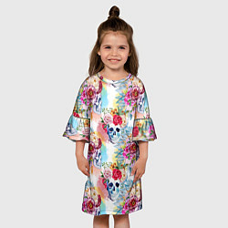Платье клеш для девочки Цветы и бабочки 5, цвет: 3D-принт — фото 2
