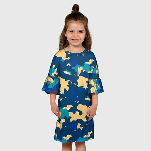 Детское платье Камуфляж: голубой/желтый / 3D-принт – фото 3