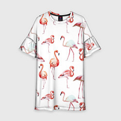Платье клеш для девочки Действия фламинго, цвет: 3D-принт