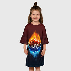 Платье клеш для девочки Огонь против воды, цвет: 3D-принт — фото 2