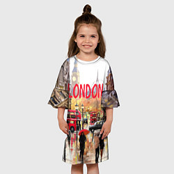 Платье клеш для девочки Дождливый Лондон, цвет: 3D-принт — фото 2