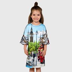 Платье клеш для девочки Улицы Лондона -Big Ben, цвет: 3D-принт — фото 2
