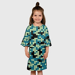 Платье клеш для девочки Камуфляж пиксельный: голубой/черный, цвет: 3D-принт — фото 2