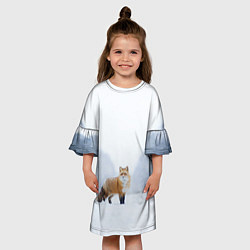 Платье клеш для девочки Лиса на снегу, цвет: 3D-принт — фото 2