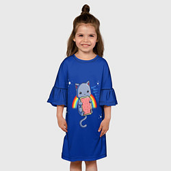 Платье клеш для девочки Котик на радуге, цвет: 3D-принт — фото 2