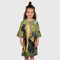 Платье клеш для девочки Семья слонов в природе, цвет: 3D-принт — фото 2