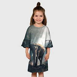 Платье клеш для девочки Слон в лесу, цвет: 3D-принт — фото 2