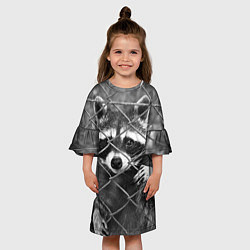 Платье клеш для девочки Енот за решеткой, цвет: 3D-принт — фото 2