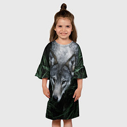 Платье клеш для девочки Волк в траве, цвет: 3D-принт — фото 2