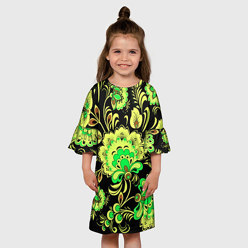 Детское платье Хохлома: черный и салатовый / 3D-принт – фото 3