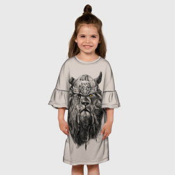 Платье клеш для девочки Старый лев-воин, цвет: 3D-принт — фото 2
