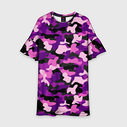 Платье клеш для девочки Камуфляж: фиолетовый/розовый, цвет: 3D-принт