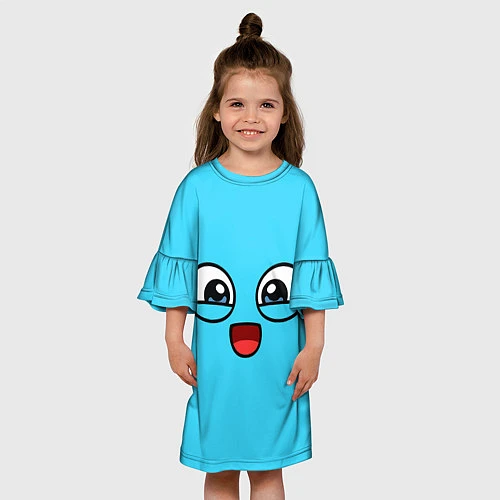 Детское платье Эмодзи / Смайл (голубой цвет) / 3D-принт – фото 3