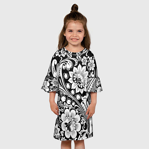 Детское платье Хохлома черно-белая / 3D-принт – фото 3