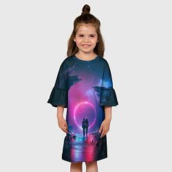 Платье клеш для девочки Любовь в космосе, цвет: 3D-принт — фото 2