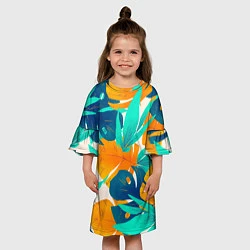 Платье клеш для девочки Лазурные тропики, цвет: 3D-принт — фото 2