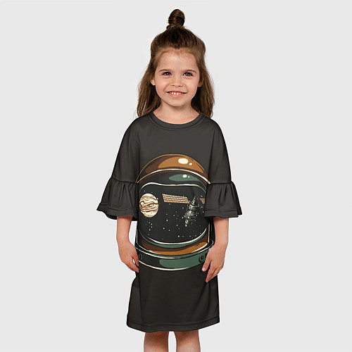 Детское платье Космос в шлеме скафандра - планета и спутник / 3D-принт – фото 3