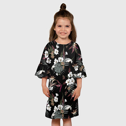 Детское платье Белые цветы в темноте / 3D-принт – фото 3