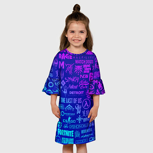 Детское платье Неоновые геймерские лого / 3D-принт – фото 3