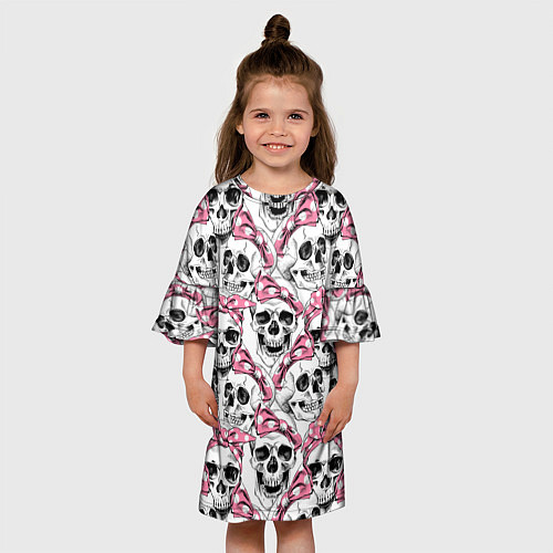 Детское платье Черепа в розовых платках / 3D-принт – фото 3