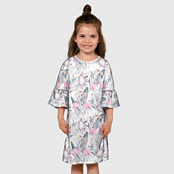 Платье клеш для девочки Тропические фламинго, цвет: 3D-принт — фото 2