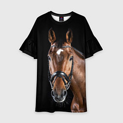 Платье клеш для девочки Гнедая красивая лошадь, цвет: 3D-принт