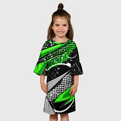 Платье клеш для девочки Black and green corners, цвет: 3D-принт — фото 2