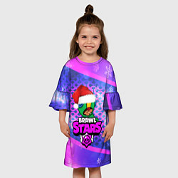 Платье клеш для девочки BRAWL STARS LEON НОВОГОДНИЙ, цвет: 3D-принт — фото 2