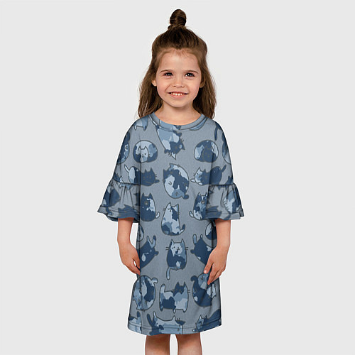 Детское платье Камуфляж с котиками серо-голубой / 3D-принт – фото 3