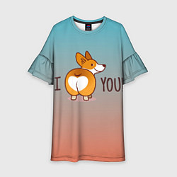 Платье клеш для девочки I love you смешной корги, цвет: 3D-принт
