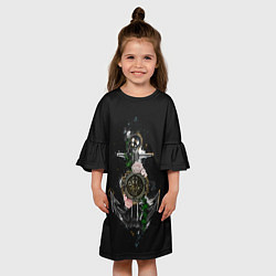 Платье клеш для девочки Якорь с компасом и цветами, цвет: 3D-принт — фото 2