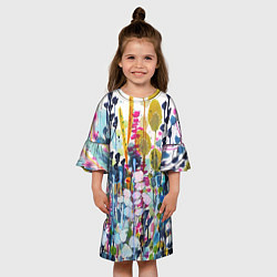 Платье клеш для девочки Watercolor Flowers, цвет: 3D-принт — фото 2