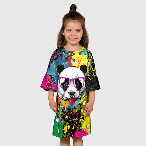 Детское платье Панда хипстер в брызгах краски / 3D-принт – фото 3